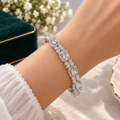 Royal Silver American Diamond Bangle Set