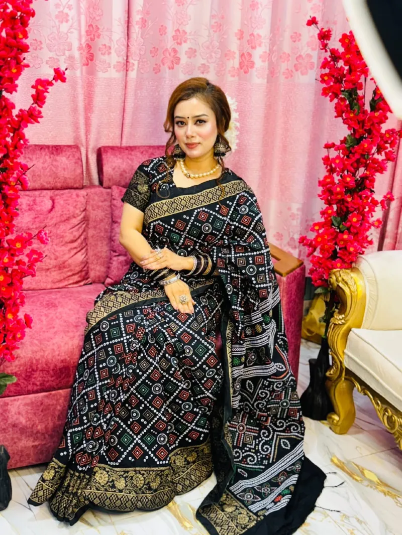 Dhupian Silk Screen Print Saree, 13 Haath, Separate Blouse
