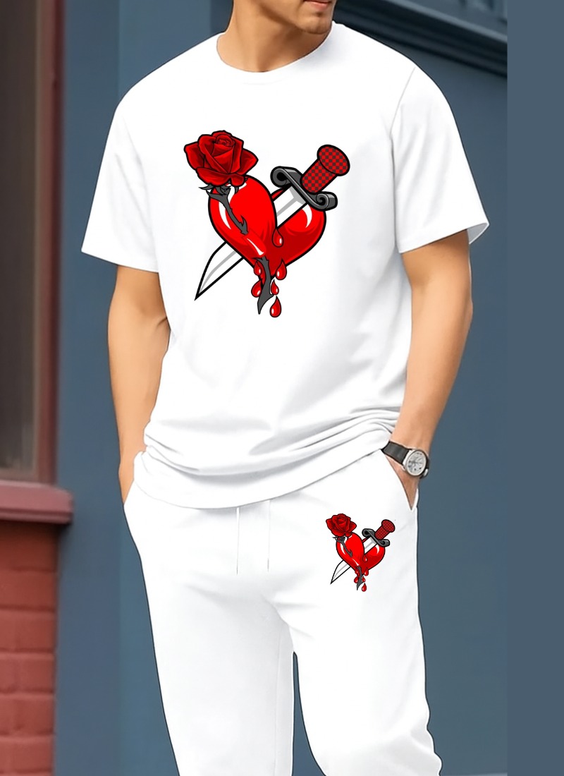 Drop Shoulder Pure Cotton T-Shirt and Trouser Set for Men, 180 GSM