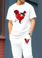 Drop Shoulder Pure Cotton T-Shirt and Trouser Set for Men, 180 GSM