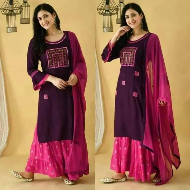 Embroidered Linen Gharara Three Piece with Dollar Work