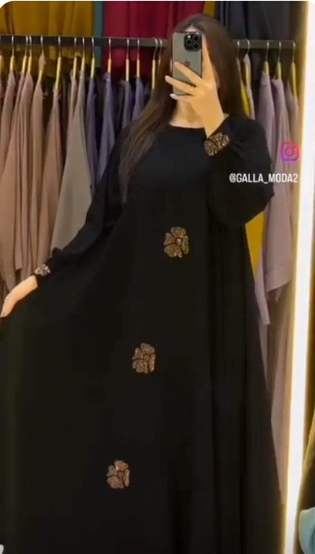 Women's Cherry Fabric Stone Work Abaya with Hijab, Sizes 52 to 56