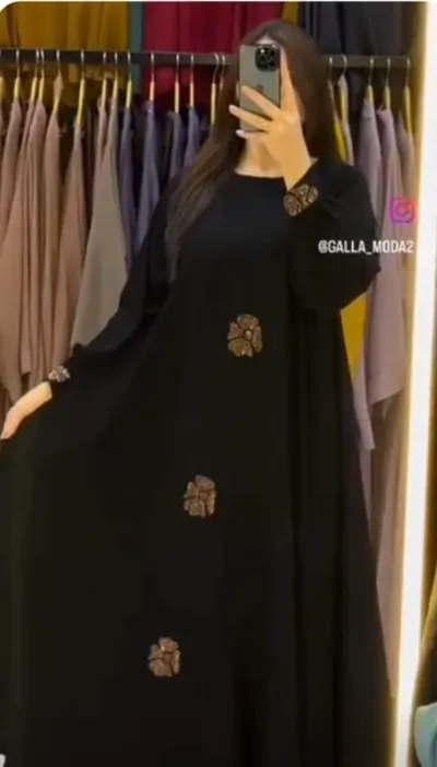 Women's Cherry Fabric Stone Work Abaya with Hijab, Sizes 52 to 56
