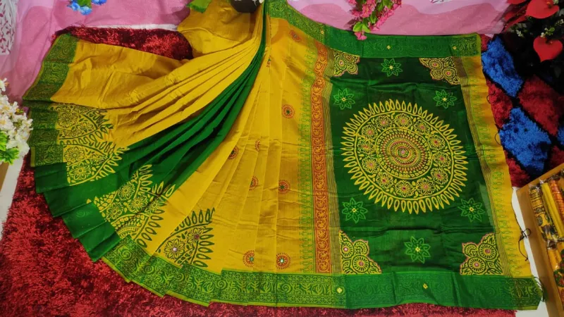 Dhupian Silk Saree, Embroidery and Block Print, 6 Colours