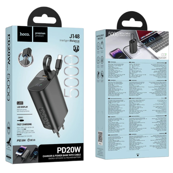 Hoco J148 Handy PD20W 5000mAh Power Bank EU plug – Black