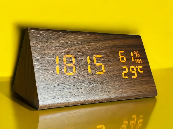 Triangle Wooden Style Digital Led Clock-Dark Wood