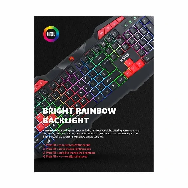 Marvo Scorpion K602 Rainbow LED Wired Black Gaming Keyboard