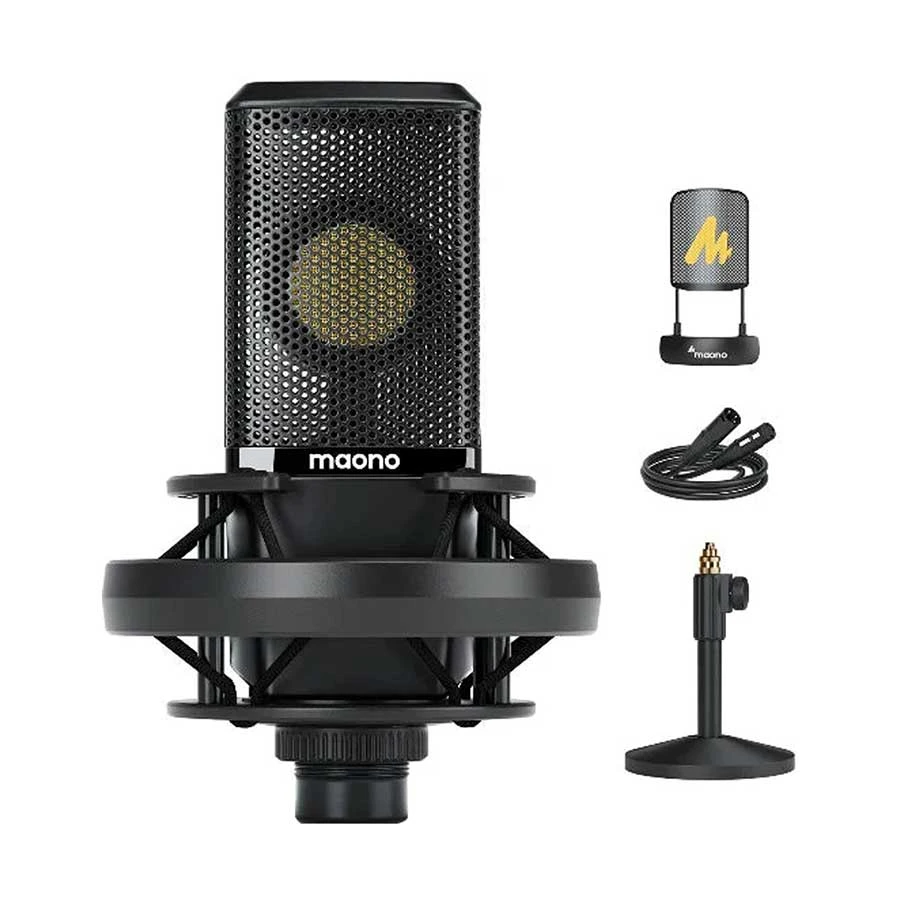 Maono PM500T Black Wired Studio Microphone with Desktop Stand