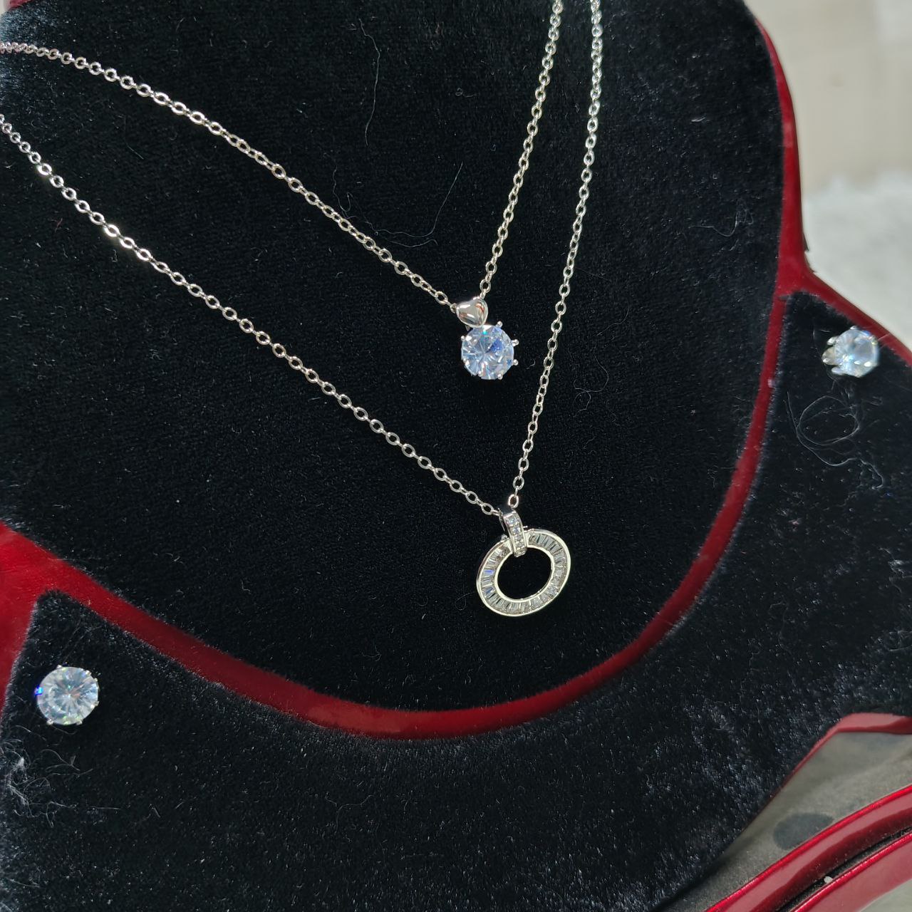 Necklace With Matching Radiant Crystal Stud Earrings.