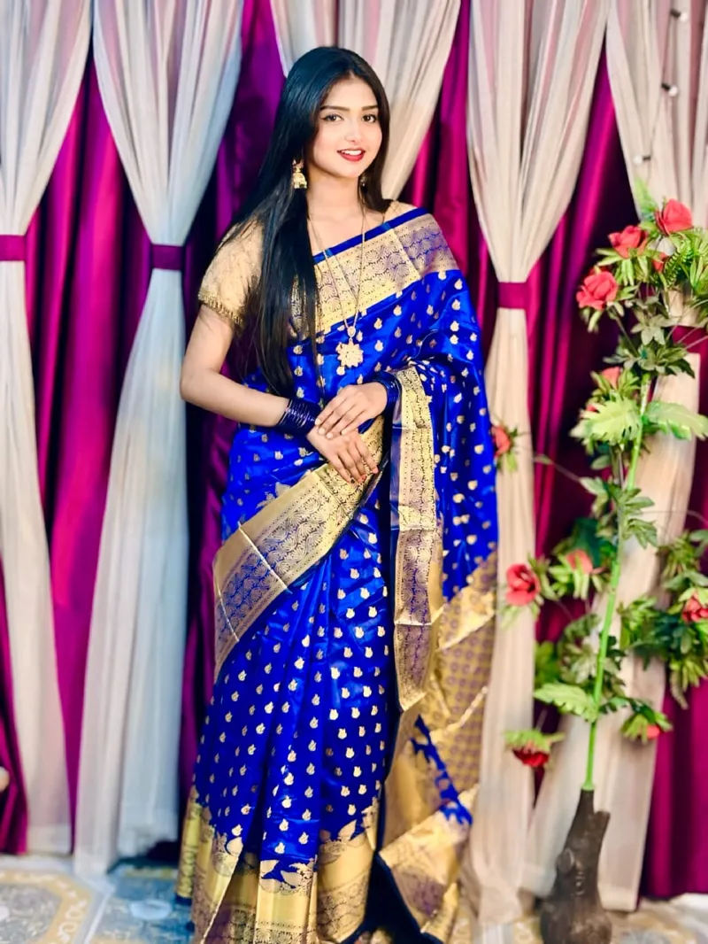 Silk Katan Banarasi Saree with Golden Zari Work, 6 Colours
