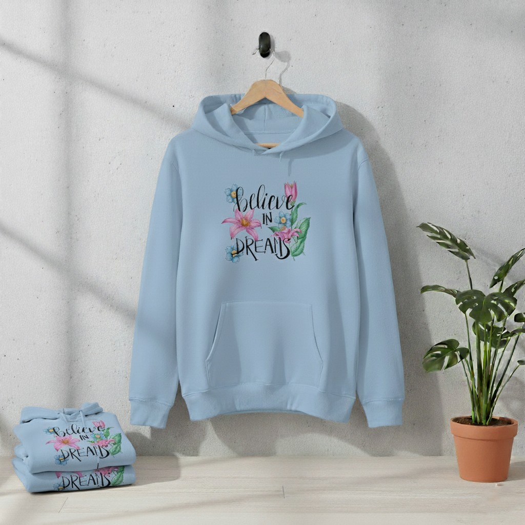 Premium Comfortable Printed Ladies Winter Hoodie ( Sky Lite Blue)