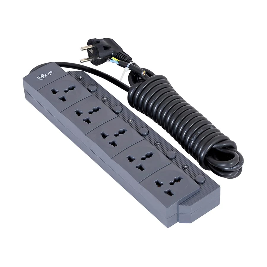 Many MTS-2050 2 Pin 5 Port Power Strip 5 Meter Black