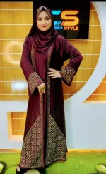 Cherry Fabric Koti Borka Full Set with Stone Work and Hijab