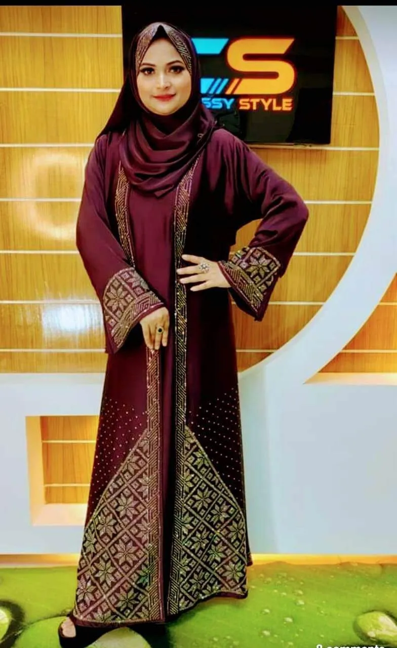 Cherry Fabric Koti Borka Full Set with Stone Work and Hijab
