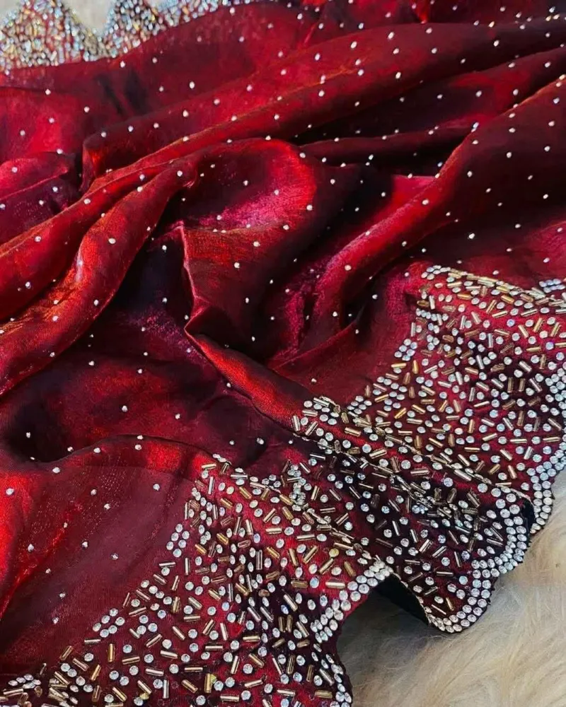 Georgette Saree with Stone Work on Saree and Blouse, 3 Colours