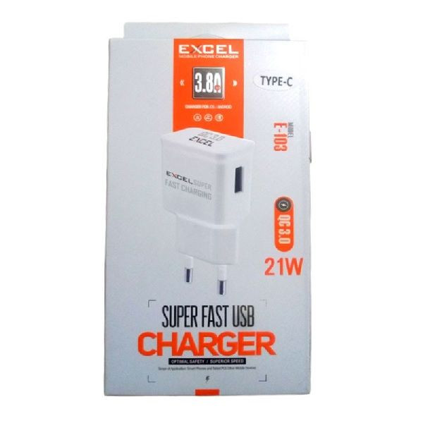Excel E103 Fast Charger 3.8A Charging Adapter 21W Fast Charging (Type-B))