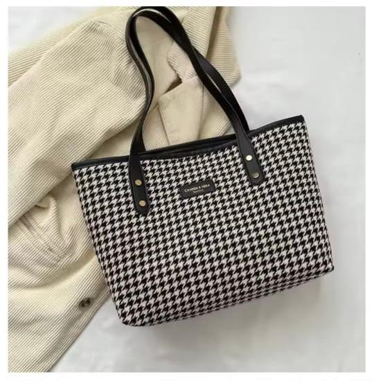 Women's Check Pattern Tote Bag with Zipper, 6 Colours