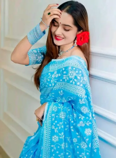 Glitter Screen Print Half Silk Saree, 12 Haath, No Blouse