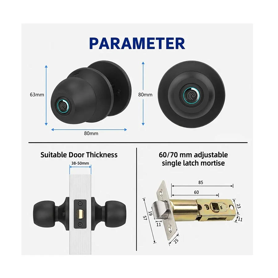 SmartX SX-R100 Fingerprint Black Round Knob Smart Door Lock