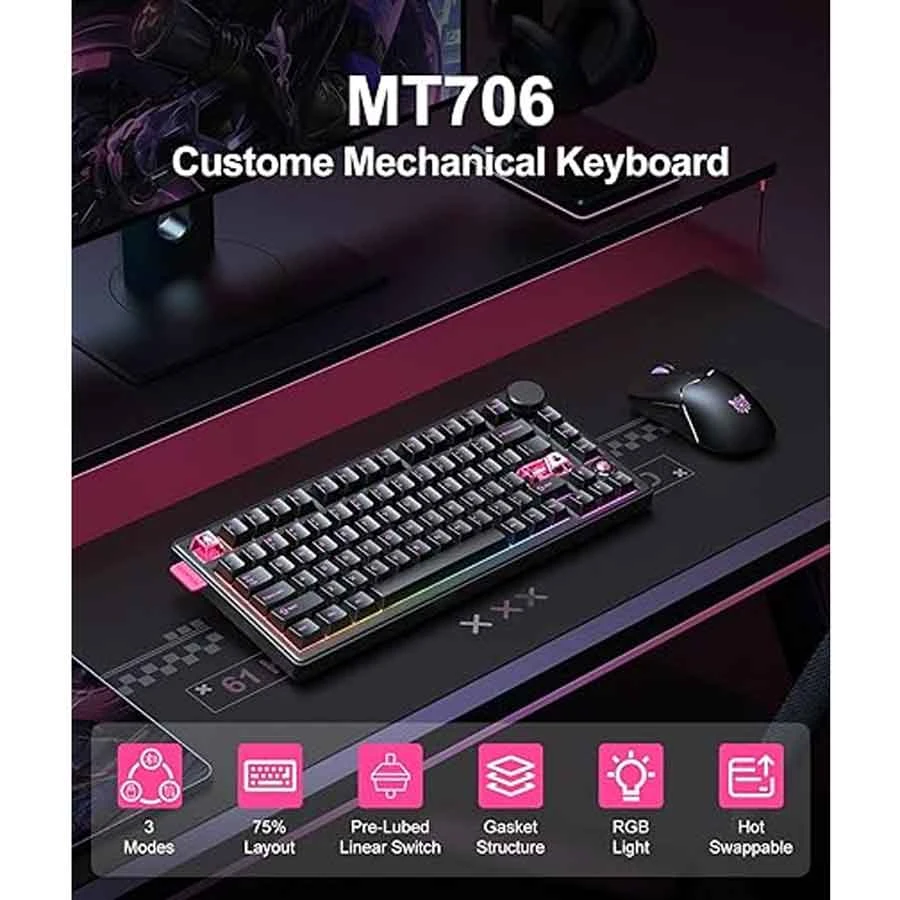 Onikuma MT706 Tri Mode Hot Swap Linear Switch Gaming Keyboard Black