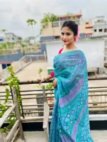 Half Silk Block Print Saree with Running Blouse Piece, 13 Haath