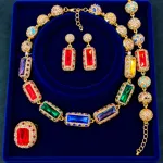 Premium Bridal Multicolor Rectangular Stone Jewelry Set