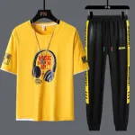 Men's Mesh Fabric T-Shirt and Full Pant Set, 5 Colours