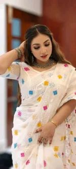 Women's Half Silk Jamdani Print Saree, 4 Colour Choices