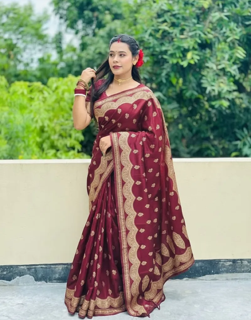 Screen Printed Silk Saree and Blouse Piece Set, 6 Colours