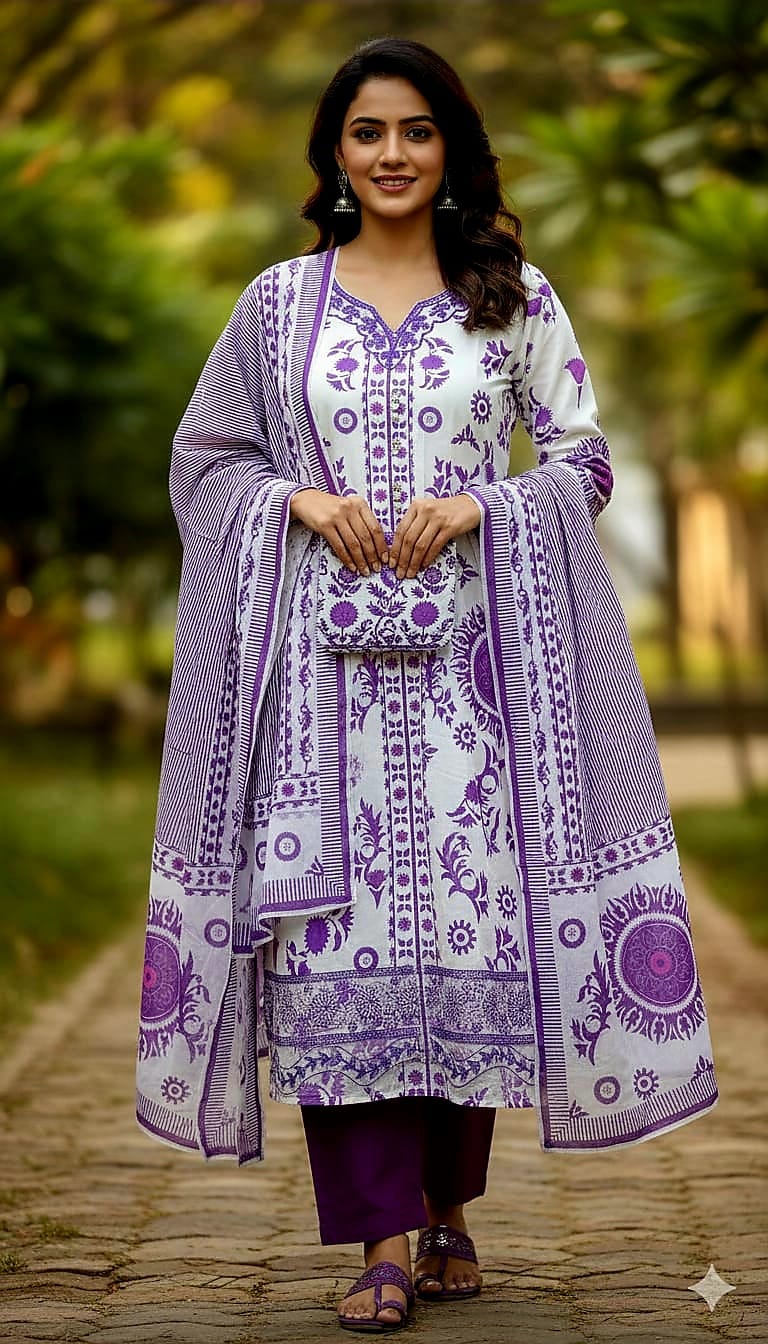 Women's Cotton Three Piece Set, 6 Colour Choices