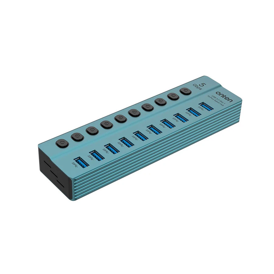 Onten OTN-5308 10 Port USB 3.2 Gen 1 Hub, Gray