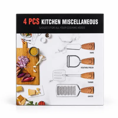 4-Piece Stainless Steel Kitchen Gadget Set with Wooden Handles