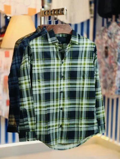 Men's Pure Cotton Full Sleeve Check and Print Shirt, Slim Fit
