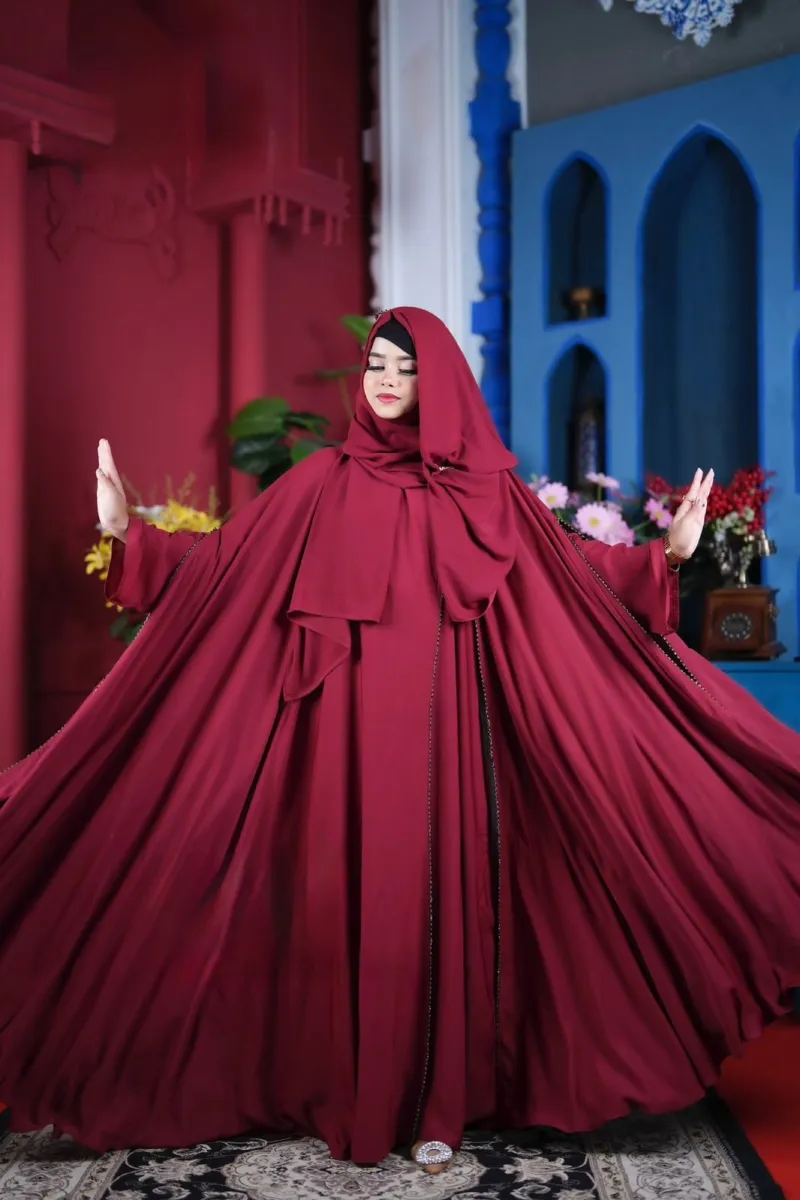 Nusayba Abaya Full Set with Stone and Lace Work