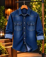 Men's Denim Shirt with Pocket and Snap Buttons, 220+ GSM