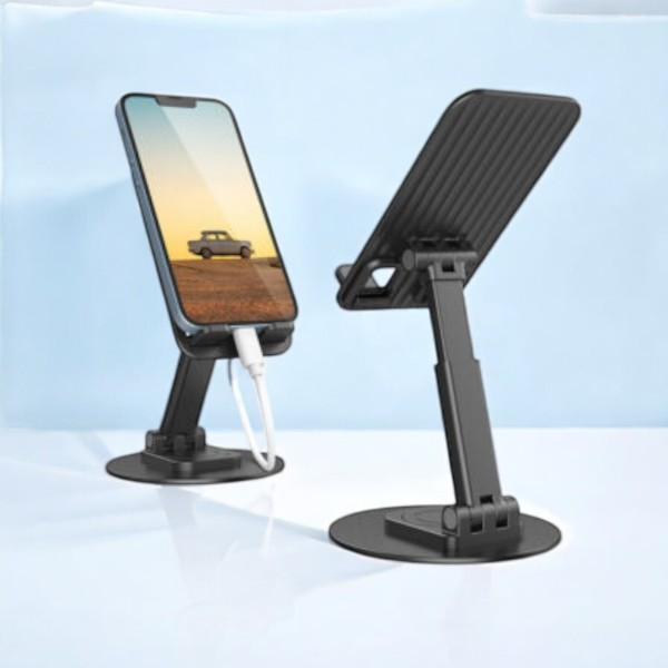 DOLPHY Adjustable & Foldable Phone/Tablet Holder | 360 Degree Metal Mobile Stand for Bed, Office Table, Desk & Home, PC, Smartphone & Tablets