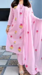 Floral Embroidery Cotton Garara Dress with Embroidered Orna
