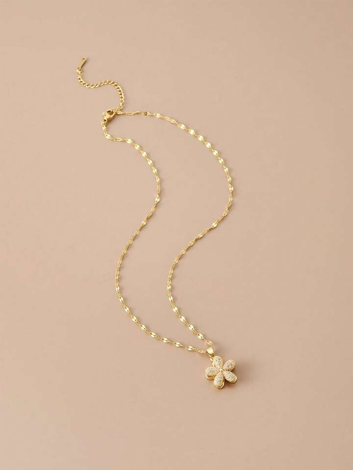 Rotatable Five-Petal Flower Gold Plated Women's Necklace (With gift box)