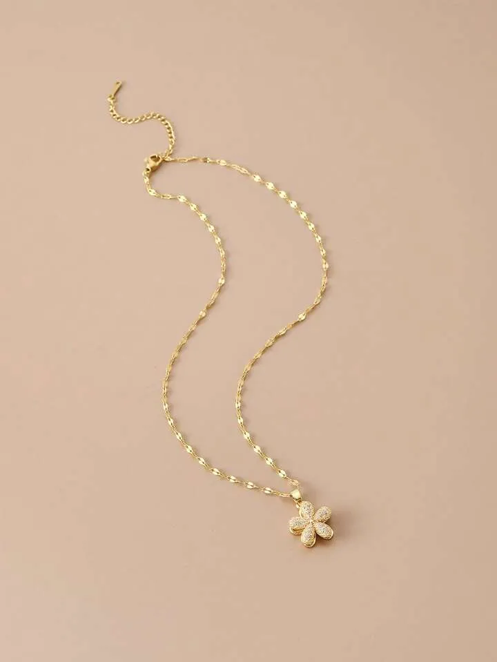 Rotatable Five-Petal Flower Gold Plated Women's Necklace (With gift box)