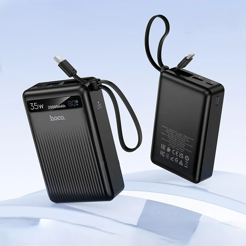 Hoco MMJ-04 20000mAh 35W PD Fast Charging Power Bank with Built-in Type-C Cable, LED Digital Display, QC3.0 & 22.5W Super Fast Charger for iPhone, Samsung, iPad & Type-C Devices