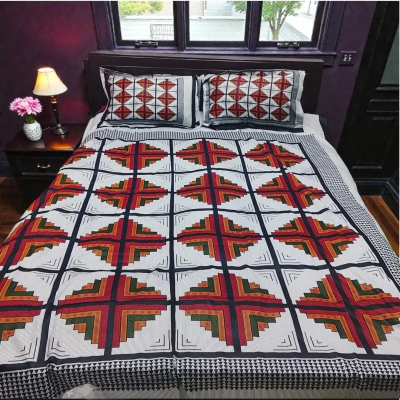 Panel Cotton Bed Sheet and Pillow Cover Set, 2 Colours