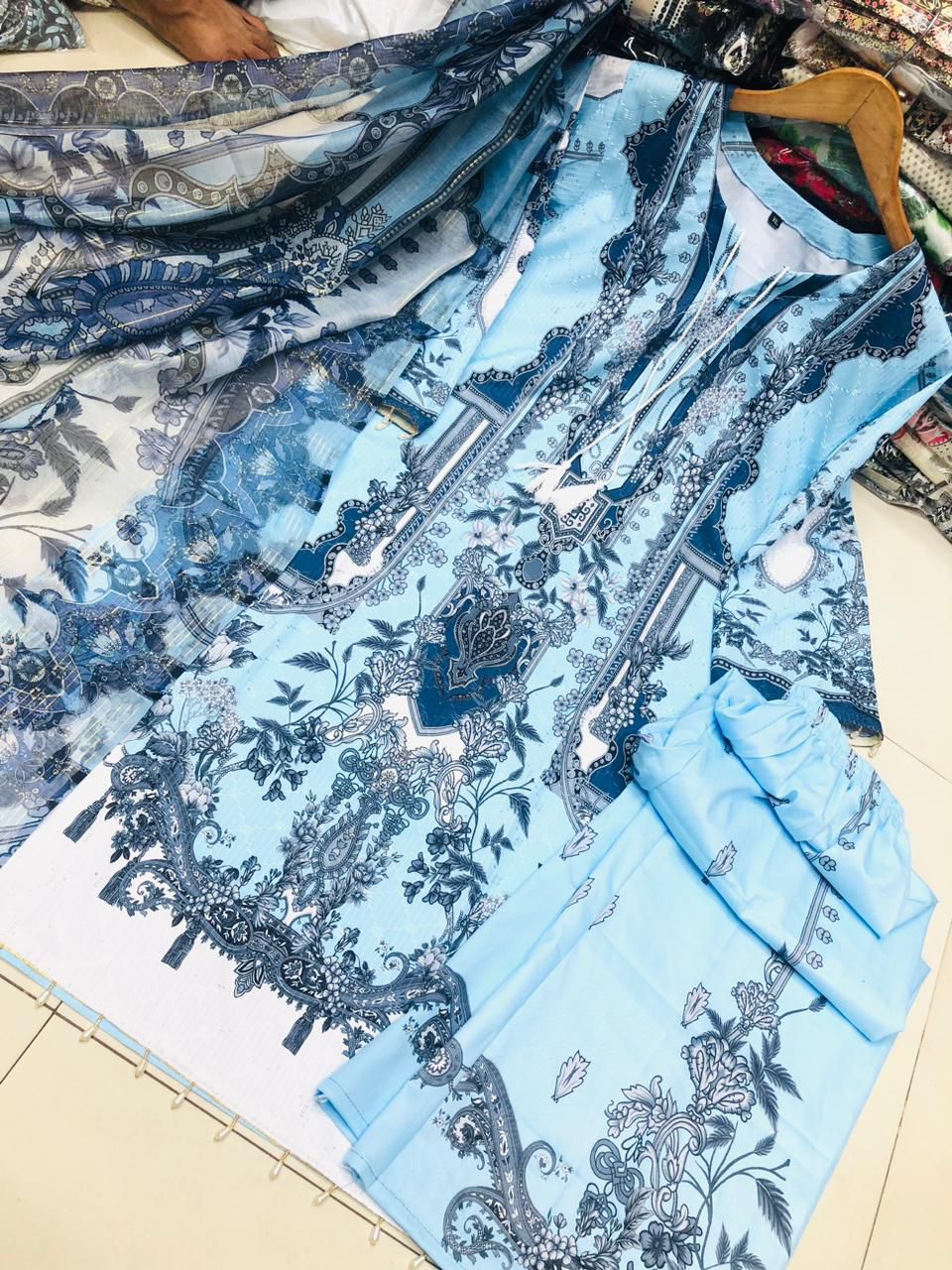 Women's Sequin Embroidery Digital Print Three Piece, 3 Colours