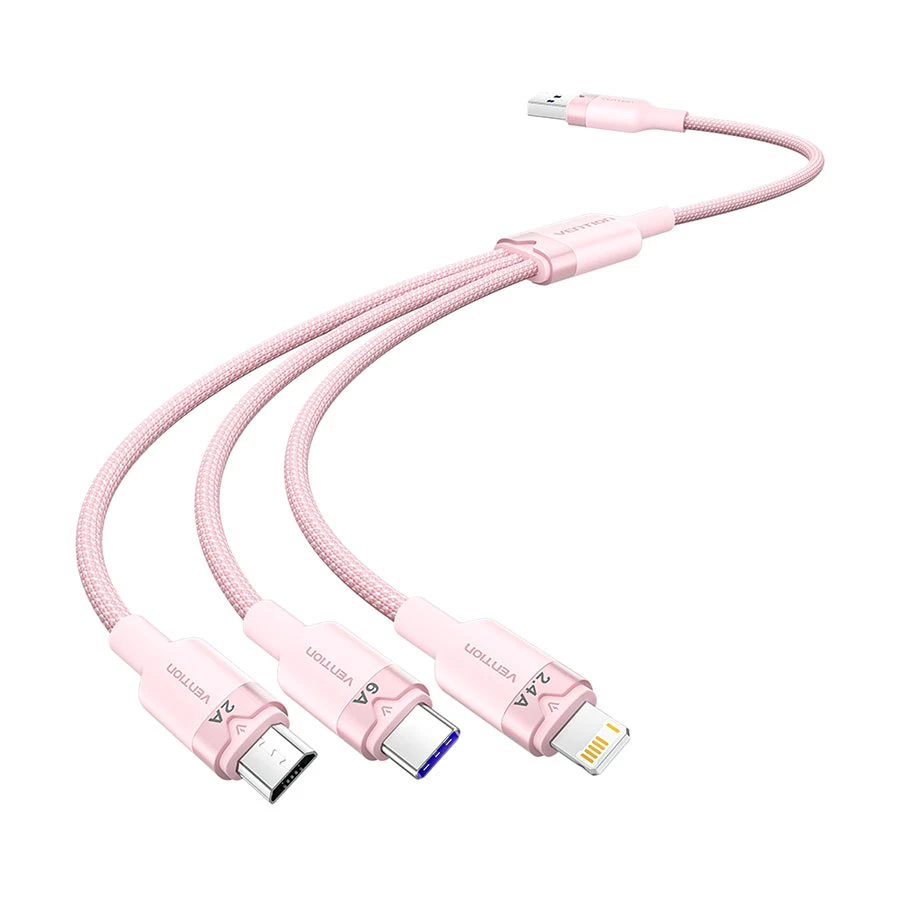 Vention CTRPG 3-in-1 USB to Type-C, Micro USB & Lightning Pink Cable