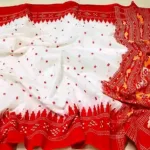 Half Silk Jamdani Print Saree for Puja, 6 Colours