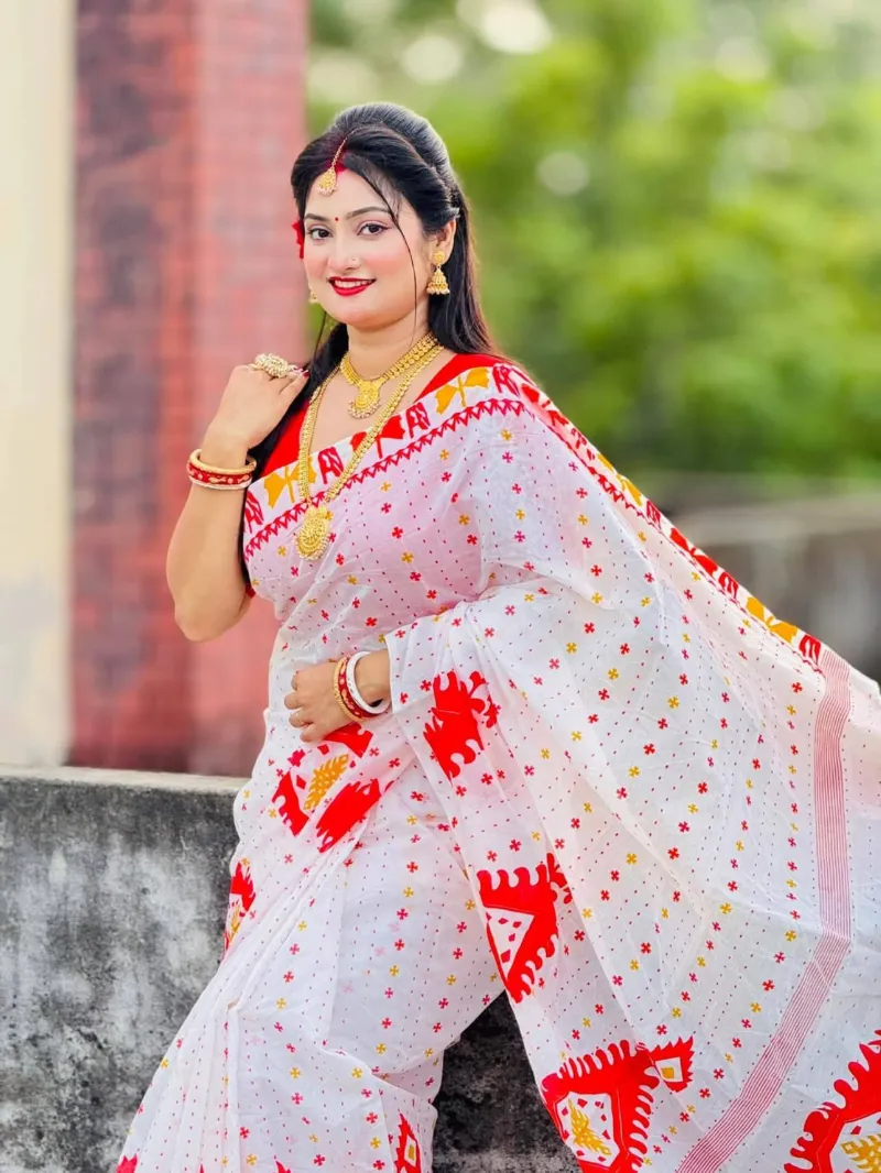 Women's Block Printed Half Silk Saree, Saree Only, 3 Colours