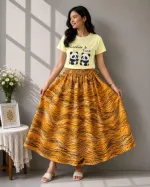 Women's Linen Skirt and Cotton T-Shirt Set, 39 Inch Skirt
