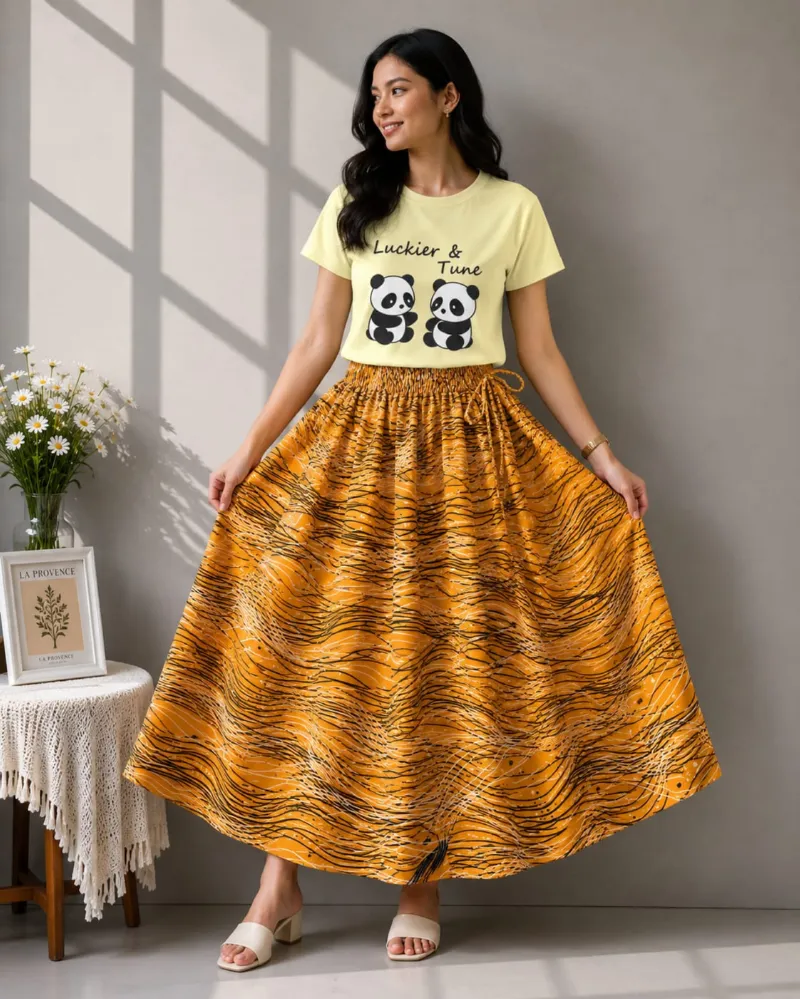 Women's Linen Skirt and Cotton T-Shirt Set, 39 Inch Skirt