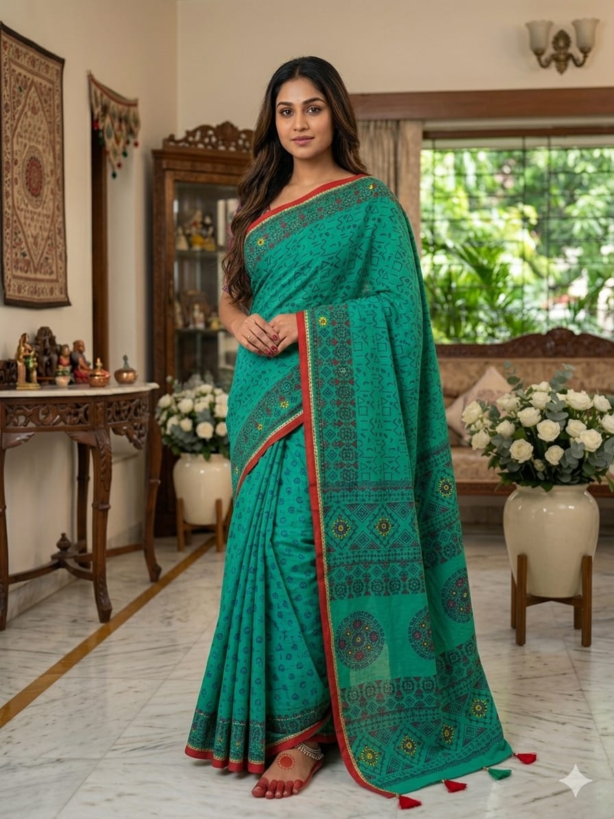 Tangail Silk Screen Print Saree with Tassels, 13.5 Haath