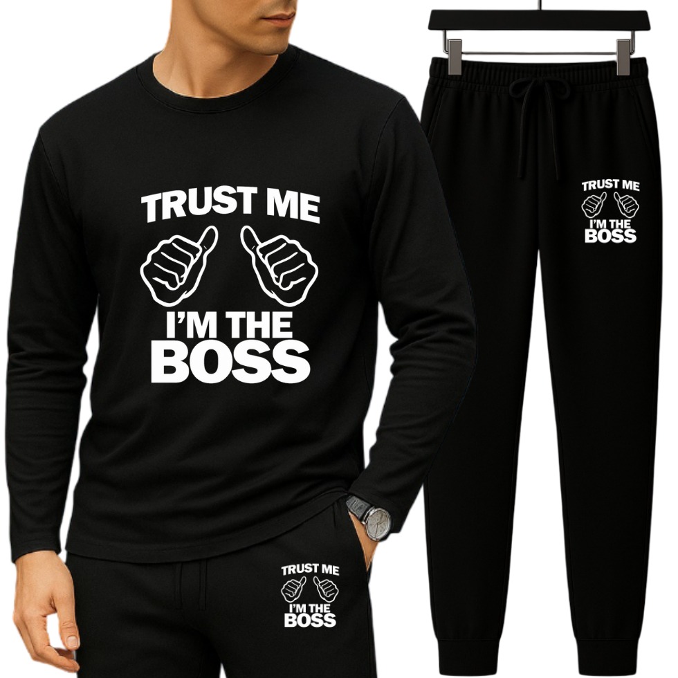 Men's Drop Shoulder Long Sleeve Set, 190 to 200 GSM Pure Cotton