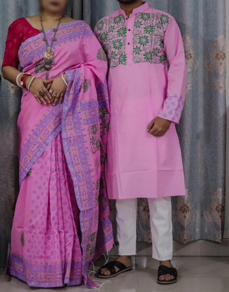 Matching Dhupian Silk Saree and Panjabi for Couples, 6 Colours